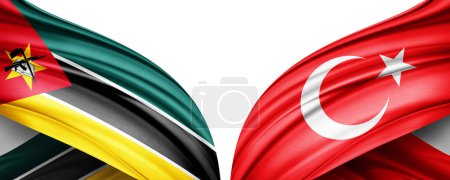 Foto de Ilustración 3D. Bandera de Turquía y bandera de Mozambique de seda - Imagen libre de derechos