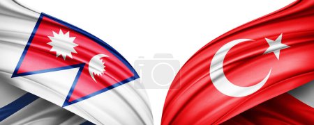 Téléchargez les photos : Illustration 3D. Drapeau Turquie et Drapeau Népal de soie - en image libre de droit