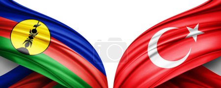 Téléchargez les photos : Illustration 3D. Drapeau de Turquie et drapeau de soie de Nouvelle-Calédonie - en image libre de droit