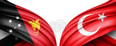 Téléchargez les photos : Illustration 3D. Drapeau de la Turquie et drapeau de la Nouvelle Guinée de soie - en image libre de droit