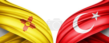 Téléchargez les photos : Illustration 3D. Drapeau de Turquie et drapeau de soie du Nouveau Mexique - en image libre de droit