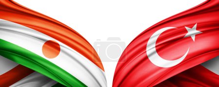 Téléchargez les photos : Illustration 3D. Drapeau Turquie et drapeau Niger de soie - en image libre de droit
