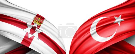 Téléchargez les photos : Illustration 3D. Drapeau Turquie et Irlande du Nord drapeau de soie - en image libre de droit