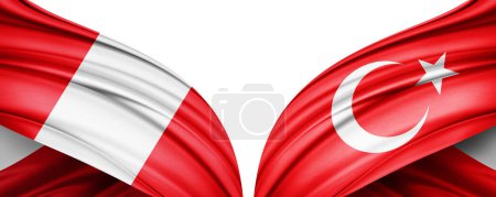 Téléchargez les photos : Illustration 3D. Drapeau Turquie et Pérou drapeau de soie - en image libre de droit