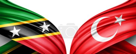 Téléchargez les photos : Illustration 3D. Drapeau de Turquie et drapeau de soie Saint-Kitts-et-Nevis - en image libre de droit
