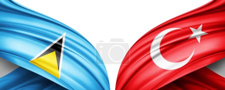 Téléchargez les photos : Illustration 3D. Drapeau Turquie et Sainte Lucie drapeau de soie - en image libre de droit