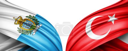 Foto de Ilustración 3D. Bandera de Turquía y Bandera de San Marino de seda - Imagen libre de derechos
