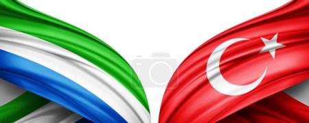 Téléchargez les photos : Illustration 3D. Drapeau Turquie et drapeau Sierra Leone de soie - en image libre de droit