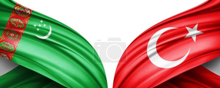Téléchargez les photos : Illustration 3D. Drapeau Turkménistan et drapeau Turquie - en image libre de droit