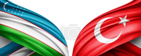 Téléchargez les photos : Illustration 3D. Drapeau Ouzbékistan et drapeau Turquie - en image libre de droit