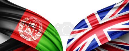 Foto de Bandera de Afganistán y Bandera del Reino Unido de seda-3D illustration - Imagen libre de derechos