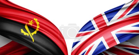 Téléchargez les photos : Drapeau Angola et Royaume-Uni drapeau de soie et fond blanc illustration 3D - en image libre de droit