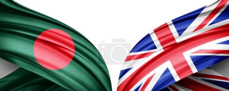 Téléchargez les photos : Drapeau du Bangladesh et drapeau du Royaume-Uni en soie et fond blanc illustration 3D. - en image libre de droit