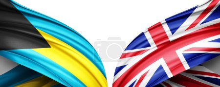 Téléchargez les photos : Drapeau des Bahamas et drapeau du Royaume-Uni en soie et fond blanc illustration 3D - en image libre de droit