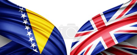 Téléchargez les photos : Drapeau de Bosnie-Herzégovine et drapeau du Royaume-Uni de soie-Illustration 3D - en image libre de droit