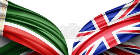 Téléchargez les photos : Drapeau de la République tchétchène et drapeau du Royaume-Uni de soie-Illustration 3D. - en image libre de droit