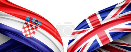 Photo for Croatia flag and United Kingdom flag of silk and white background-3D illustration. - Royalty Free Image