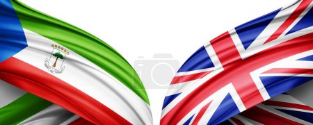 Téléchargez les photos : Drapeau de Guinée équatoriale et drapeau du Royaume-Uni de soie-Illustration 3D - en image libre de droit