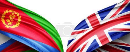 Téléchargez les photos : Drapeau érythréen et drapeau du Royaume-Uni en soie et fond blanc illustration 3D - en image libre de droit