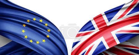 Photo for Europe union flag and United Kingdom flag of silk and white background-3D illustration - Royalty Free Image