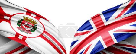 Foto de Bandera de Sao Paulo, Brasil y Reino Unido Bandera de silk-3D illustration - Imagen libre de derechos