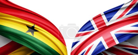 Photo for Ghana flag and United Kingdom flag of silk and white background-3D illustration - Royalty Free Image