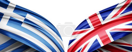 Téléchargez les photos : Drapeau Grèce et Royaume-Uni drapeau de soie et fond blanc illustration 3D. - en image libre de droit