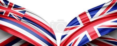 Téléchargez les photos : Drapeau Hawaï et drapeau du Royaume-Uni en soie et fond blanc illustration 3D. - en image libre de droit