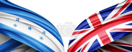 Téléchargez les photos : Drapeau Honduras et Royaume-Uni drapeau de soie et fond blanc illustration 3D - en image libre de droit