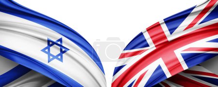 Téléchargez les photos : Drapeau d'Israël et drapeau du Royaume-Uni en soie et fond blanc illustration 3D - en image libre de droit