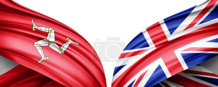 Foto de Bandera de la Isla de Mann y bandera del Reino Unido de seda-3D ilustración - Imagen libre de derechos