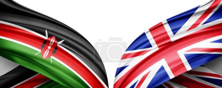 Téléchargez les photos : Drapeau du Kenya et drapeau du Royaume-Uni en soie et fond blanc illustration 3D - en image libre de droit