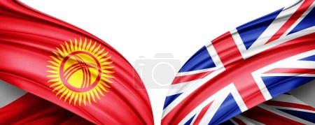 Photo for Kyrgyzstan flag and United Kingdom flag of silk and white background-3D illustration - Royalty Free Image