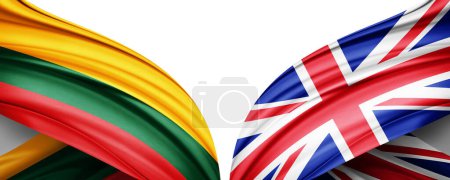 Téléchargez les photos : Drapeau Lituanie et Royaume-Uni drapeau de soie et fond blanc illustration 3D - en image libre de droit