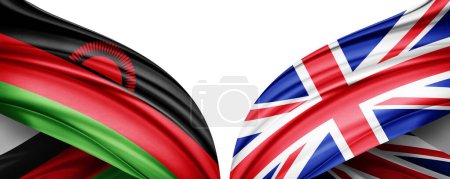 Photo for Malawi flag and United Kingdom flag of silk and white background-3D illustration - Royalty Free Image