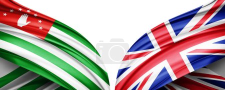 Téléchargez les photos : Drapeau de la République d'Abkhazie et drapeau du Royaume-Uni de soie illustration 3D - en image libre de droit