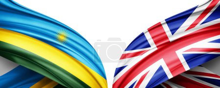 Téléchargez les photos : Drapeau du Rwanda et drapeau du Royaume-Uni en soie et fond blanc illustration 3D - en image libre de droit