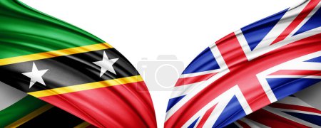 Foto de Bandera de San Cristóbal y Nieves y Bandera del Reino Unido de seda-3D ilustración. - Imagen libre de derechos