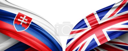 Foto de Bandera de Eslovaquia y Bandera del Reino Unido de seda y fondo blanco-3D ilustración - Imagen libre de derechos
