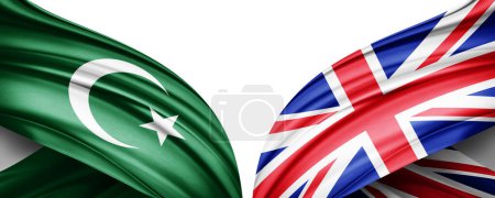 Foto de Bandera Star and Crescent, símbolo de religión islámica y bandera del Reino Unido de seda-3D ilustración - Imagen libre de derechos