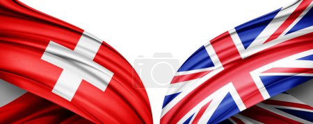 Téléchargez les photos : Drapeau Suisse et Royaume-Uni drapeau de soie et fond blanc illustration 3D - en image libre de droit