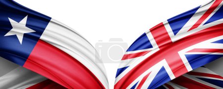 Foto de Bandera de Texas y bandera del Reino Unido de seda y fondo blanco-3D ilustración. - Imagen libre de derechos