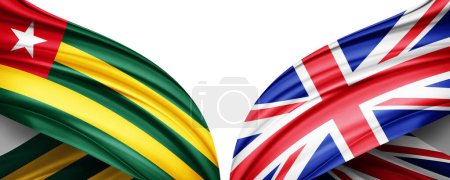 Téléchargez les photos : Drapeau du Togo et drapeau du Royaume-Uni en soie et fond blanc-Illustration 3D - en image libre de droit