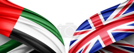 Foto de Bandera de emiratos árabes unidos y bandera del Reino Unido de seda-3D ilustración - Imagen libre de derechos