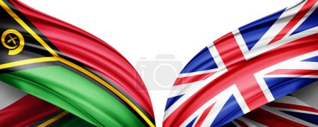 Foto de Bandera de Vanuatu y bandera del Reino Unido de seda y fondo blanco-3D ilustración. - Imagen libre de derechos