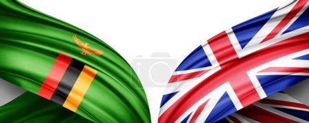 Téléchargez les photos : Drapeau Zambie et Royaume-Uni drapeau de soie et fond blanc illustration 3D - en image libre de droit