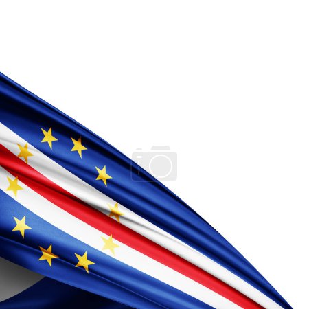 Foto de Bandera de Cabo Verde de seda sobre fondo blanco - Ilustración 3D - Imagen libre de derechos