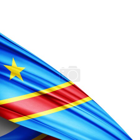 Téléchargez les photos : Drapeau de soie de la République démocratique du Congo sur fond blanc - Illustration 3D - en image libre de droit