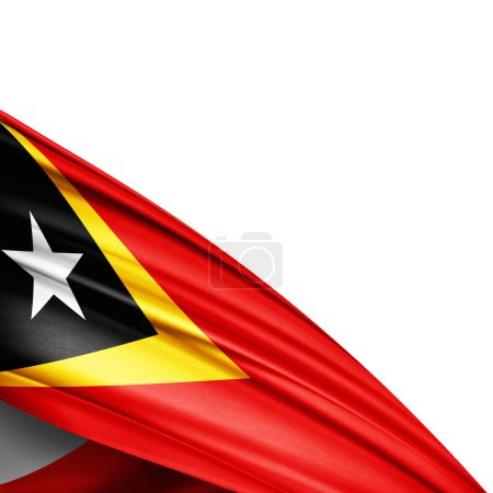 Téléchargez les photos : Drapeau Timor oriental en soie sur fond blanc - Illustration 3D - en image libre de droit