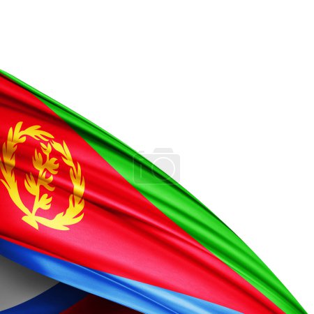 Foto de Bandera de seda de Eritrea sobre fondo blanco - Ilustración 3D - Imagen libre de derechos